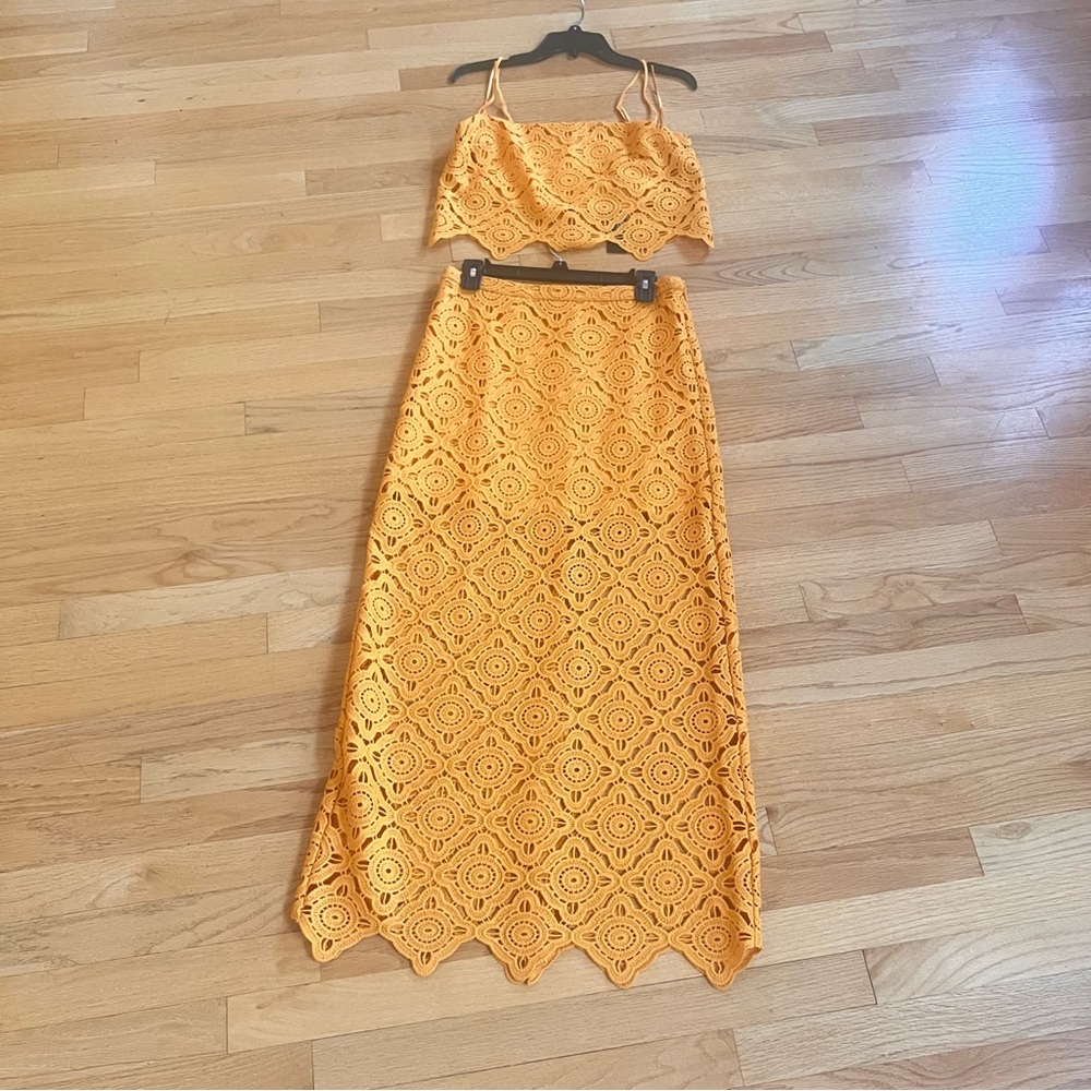 BCBGMaxAzria Mustard Lace Midi Skirt Set - Picture 3 of 3